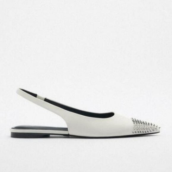 ZARA STUDDED FLAT LEATHER SLINGBACKS - Picture 1 of 1